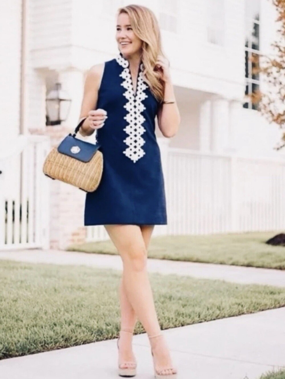 Lilly Pulitzer Women's Callista Shift Dress True Navy & White Size L